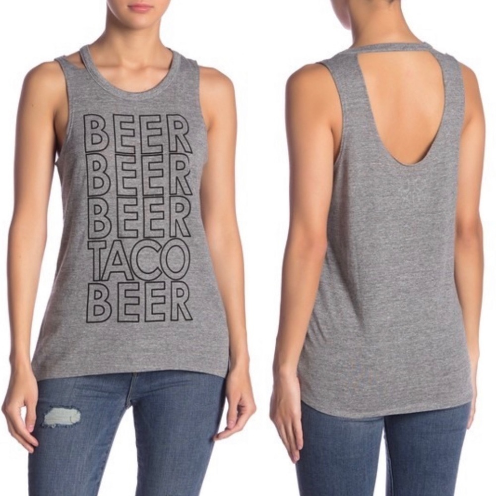 Chaser Beer & Taco Gray Graphic Print Tank Top M